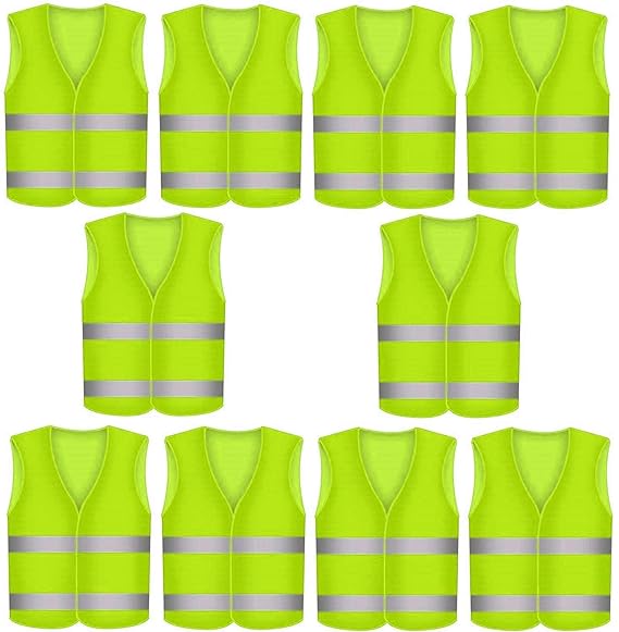 10 Stück Warnweste Pannenweste Warnwesten Set für Auto Neon Gelb | Knitterfrei | Waschbar |360 Grad Reflektierende Schutz Wes