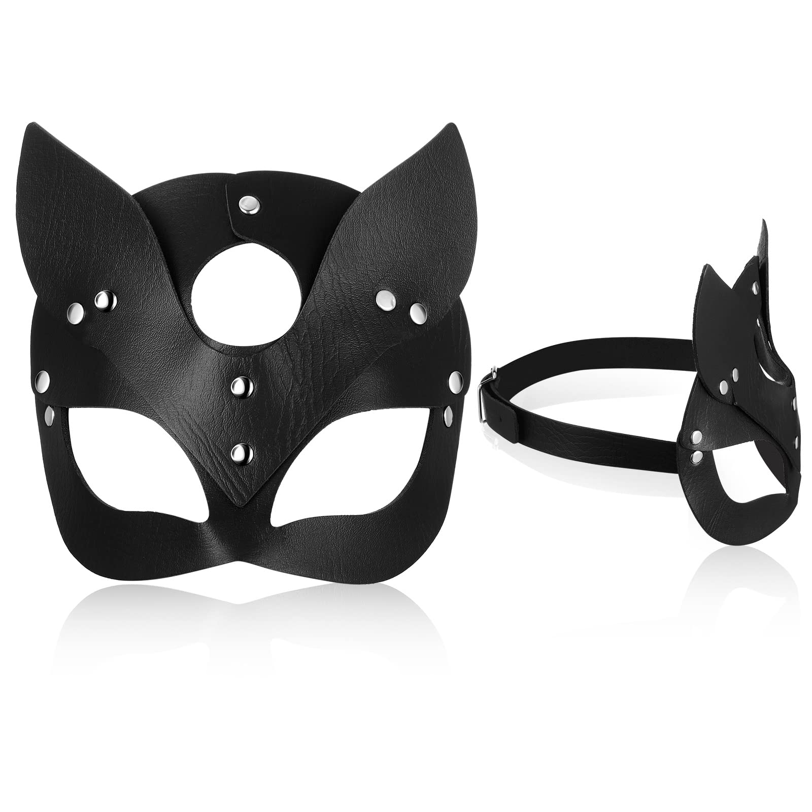 Chalyna Halloween Cat Masquerade Mask for Women, Black Half Face Cat Mask for Female Halloween Parties Role Play Costume Accessories(Classic Style)