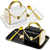 Nitial 2 Sets Handbag Shaped Mug and Saucer Set 10 oz/ 310 ml Ceramic Coffee Mug Purse Tea Cup with Saucer Spoon for Office H