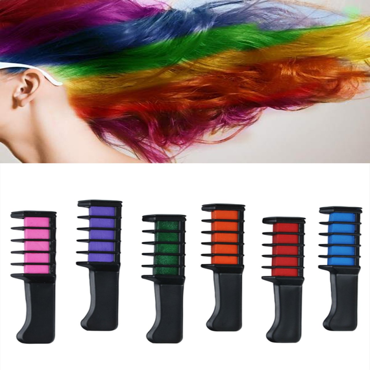 CCbeauty Hair Chalk Comb 6 Color Shimmer Long Lasting Temporary Hair Color Cream Washable Hair Dye Hair Chalk with Brush