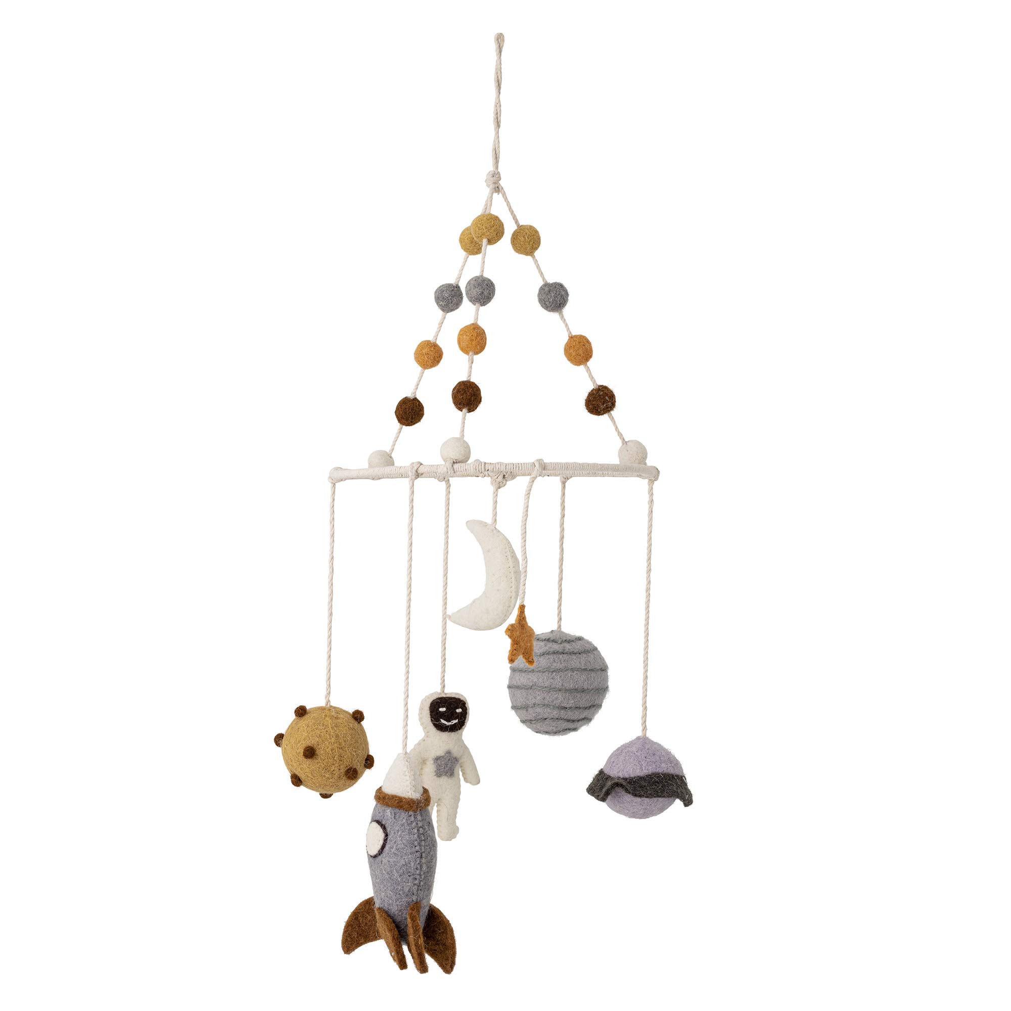 Bloomingville Mini Iduna Wool and Metal Mobile in Colour Mix Grey/Mustard/Brown/Natural - 20 x 64 cm (D/H)