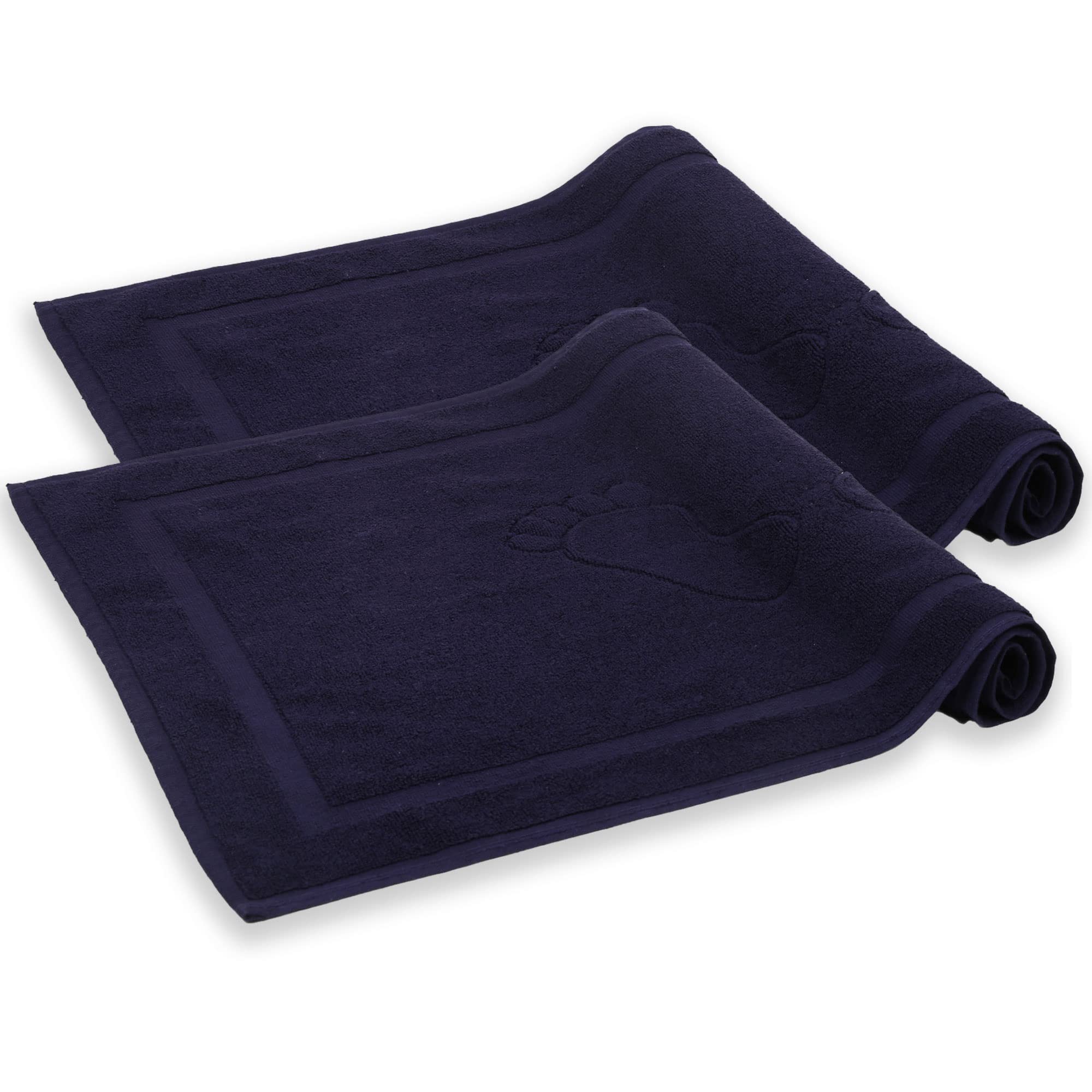 Komfortec Bath Mat 2 pcs,%100 Coton & 800 g/m², Washable, Absorbent, Quick Drying, 50 x 80 cm, Navy Bleu