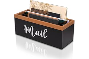 INTARSIO 100% Real Wood Mail Organizer for Countertop, Dual-Sided Mail Script Design, Mail Holder for Office, Desk, Entryway Table, Rustic Farmhouse Style, Great Home Decor Gifts