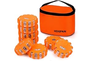 HEIGPAN GP908 8 Pack LED Road Flares Emergency Roadside Lights Safety Flashing Warning Beacon Disc Warning Flare Kit with Hoo