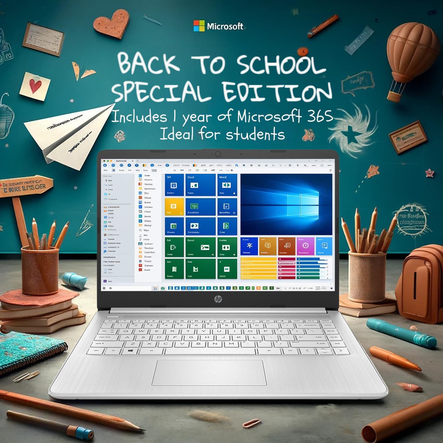 HP 14 Ultrabook • Back to School Limited Edition w/Microsoft 365 • Intel 4-Core CPU • 32GB RAM • 1.6TB Storage (128GB OnBoard w/ 512GB Portable Drive + 1TB OneDrive) • Natural Silver • Win 11