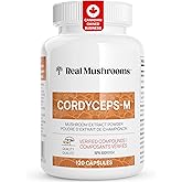 Real Mushrooms Cordyceps Capsules - Organic Militaris Extract with Measured Beta-Glucans Fungal Polysaccharides Immunomodulat