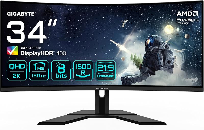 Gigabyte G34WQCP 34 inch Curved Gaming Monitor 3440x1440 180Hz 1ms