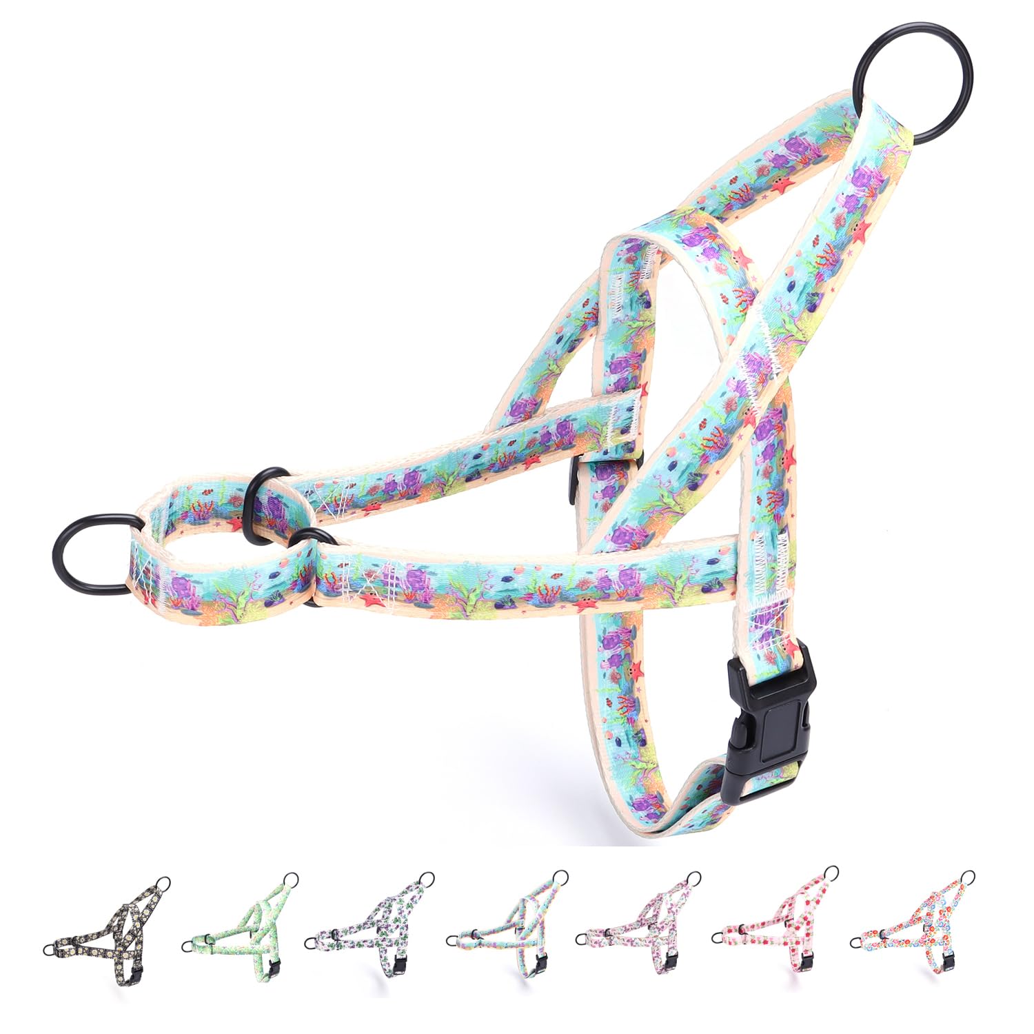 haoyueer No Pull Dog Harness for Small, Medium, and Large Pets - Floral Pattern Nylon Safety Training Harness (Ocean, XS)