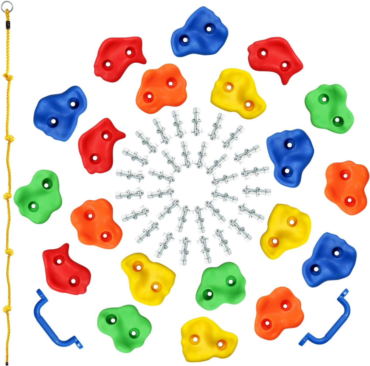 Rainbow Craft DIY Monkey Rock Climbing Wall for Kids Outdoor - Climbing Holds Set of 20pc Buddles, 2pc Handles & 1pc 8ft Knotted Climbing Rope - Kids Rock Climbing Toddler Rock Wall Climbing Kit: Toys & Games