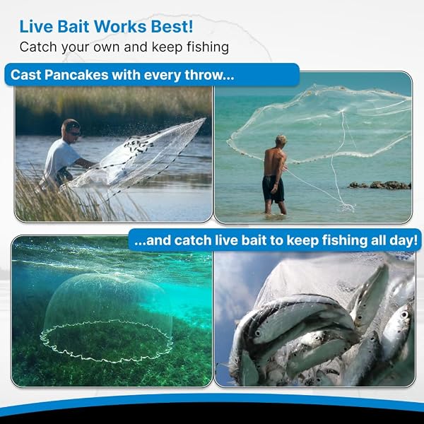 BASICGEAR PANCAKE CAST NET, 8FT RADIUS WITH 1 1/4 INCH MESH, PURE LEAD 1.25 LB FOR FRESHWATER AND SALTWATER, PROFESSIONAL GRADE AND UPGRADED MATERIAL, THROW STYLE FOR BAIT TRAP FISH