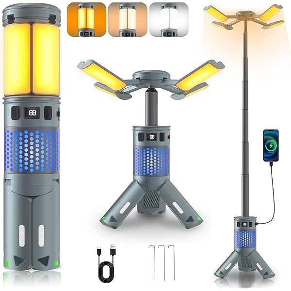 Rechargeable Camping Light With Solar - 5000mAh Battery, 2400 Lumens, Magnetic & Tripod Stand