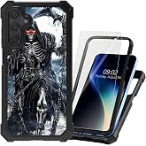 DHYYDSQZ for Samsung Galaxy A16 5G Case with Tempered Glass Screen Protector Heavy Duty Dual Layer Hybrid Grim Skulls Reaper Shockproof Protective Phone Case Cover for Samsung Galaxy A16 5G 6.7