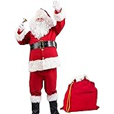 Opemon Men's Santa Claus Costume 11Pcs Deluxe Professional Christmas Suit Set for Adult Men Santa Suit Outfit Holiday Cosplay