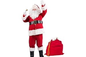 Opemon Men's Santa Claus Costume 11Pcs Deluxe Professional Christmas Suit Set for Adult Men Santa Suit Outfit Holiday Cosplay