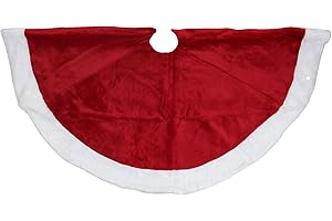 Northlight 48" Red and White Velveteen Christmas Tree Skirt with White Trim