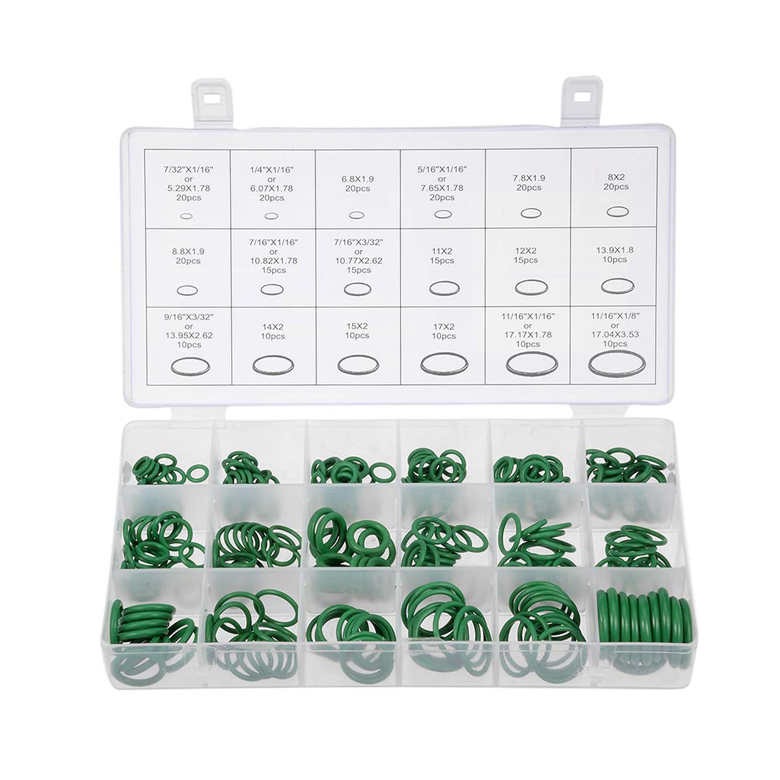 VBGURR 270 Pcs O Rings Rubber Assorted Seal Kit for Car, Rubber O Rings Air Conditioning O Ring Set Sealing Repair for Car Accessories(Green)