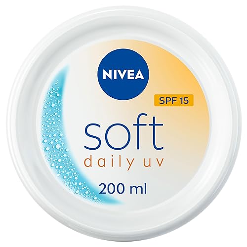 NIVEA Soft Daily UV SPF15 (200ml), 48H Moisturising Cream for Face, Body and Hands with Vitamin E and Jojoba Oil, Hand Cream with Factor 15 Sun Protection Moisturises Deeply, Vegan Formula Day Cream
