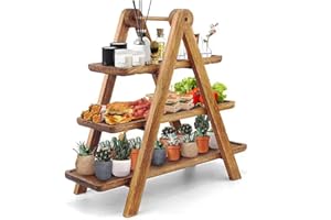 Estink 3 Tier Rectangle Stand Wood Serving Tray Tiered Trays Rectangle Serving Platter Multi Layer Display Stand with Sturdy 