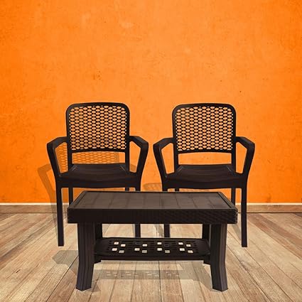 Italica Furniture - Armchair and Table Combo - Indoor and Outdoor Furniture Set (3018 & 9503, Brown, Set of 2 Chairs)