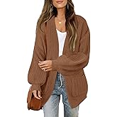 MEROKEETY Women's Chunky Cardigan Sweaters 2025 Lantern Long Sleeve Oversized Knit Outerwear with Pockets