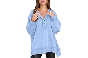 Caracilia Women's Oversized Sweatshirts Long Sleeve Henley Button Down Pullover Hoodies Tunic Tops 2024 Trendy Fall Clothes
