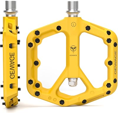 GEWAGE Mountain Bike Pedals Non-Slip Nylon 9/16 Wide Flat Yellow