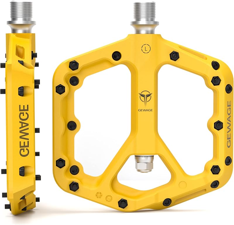 GEWAGE Mountain Bike Pedals Non-Slip Nylon 9/16 Wide Flat Yellow