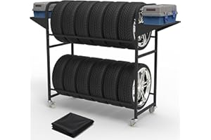 Neorexon Tire Storage Rack 44" x 44" x 18" w/Anti-dust Cover, Rolling Tire Rack Adjustable, Tire Rack for Garage Black w/4 Sw
