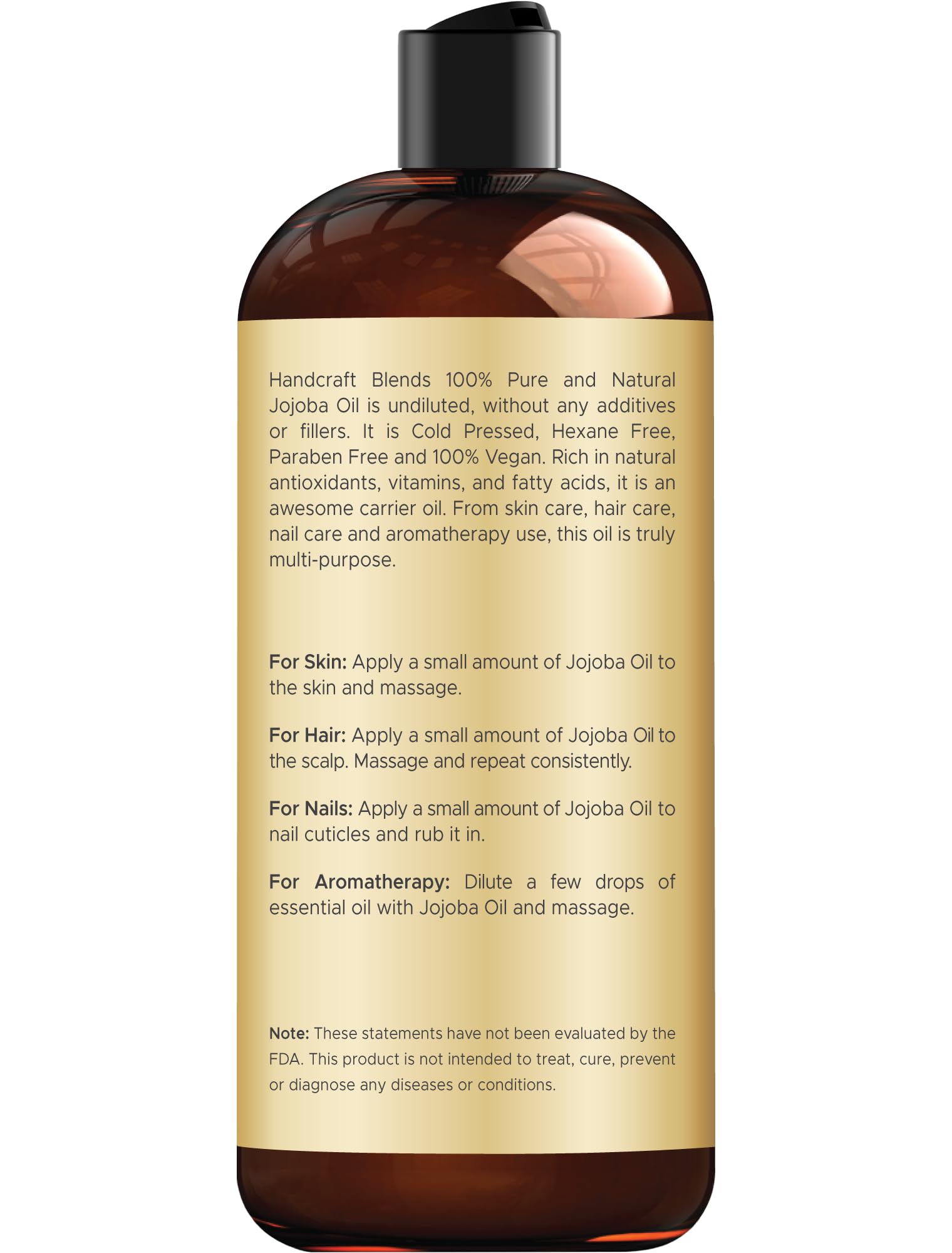 Handcraft Blends Jojoba Oil - Cold-Pressed 16 Fl Oz - 100% Pure | For Skin and Hair | Body Massage | Hair Relaxer | Premium Grade Oil | Hexane-Free