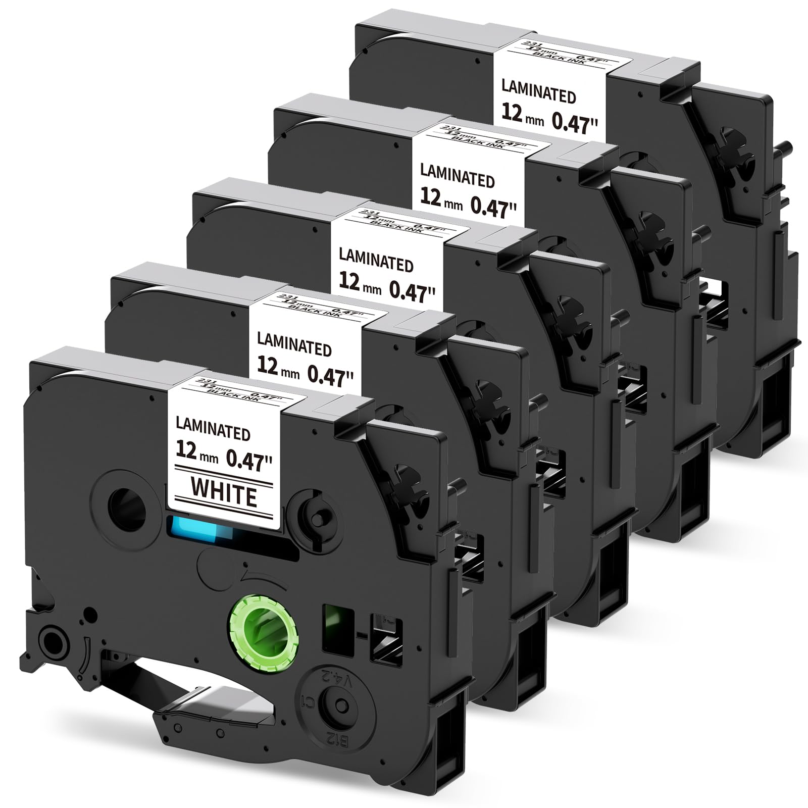 MarkField Compatible Label Tape Replacement for Brother Label Printer Tape Ptouch TZe-231 TZ Black on White 12mm 0.47 Laminated for PT-1000 H105 H107 H101C H100LB/R H110 H200 D210 E110 GL-105, 5-Pack โ image 1