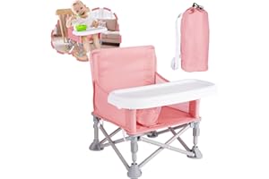 Otrolepota Portable Booster Seat, Toddler Baby Seat with Tray for Dining Table Compact Floor Chair for Camping Lawn Beach Babies Travel 6-36 Months