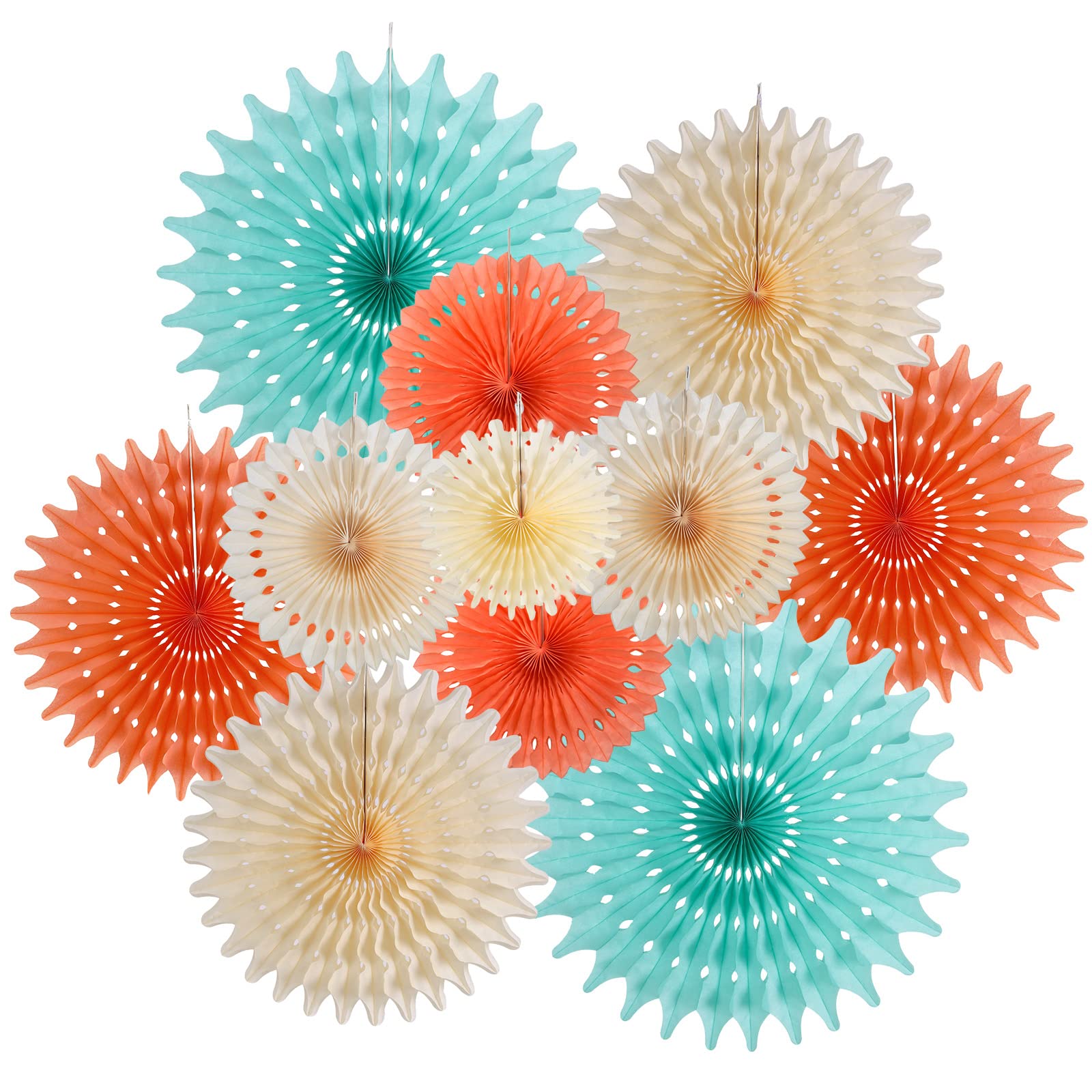 Photo 1 of SUNBEAUTY Pack of 11 Hanging Honeycomb Paper Fans Party Decoration Paper Decoration for Birthday Wedding Graduation Events Accessories Mint Peach Cream