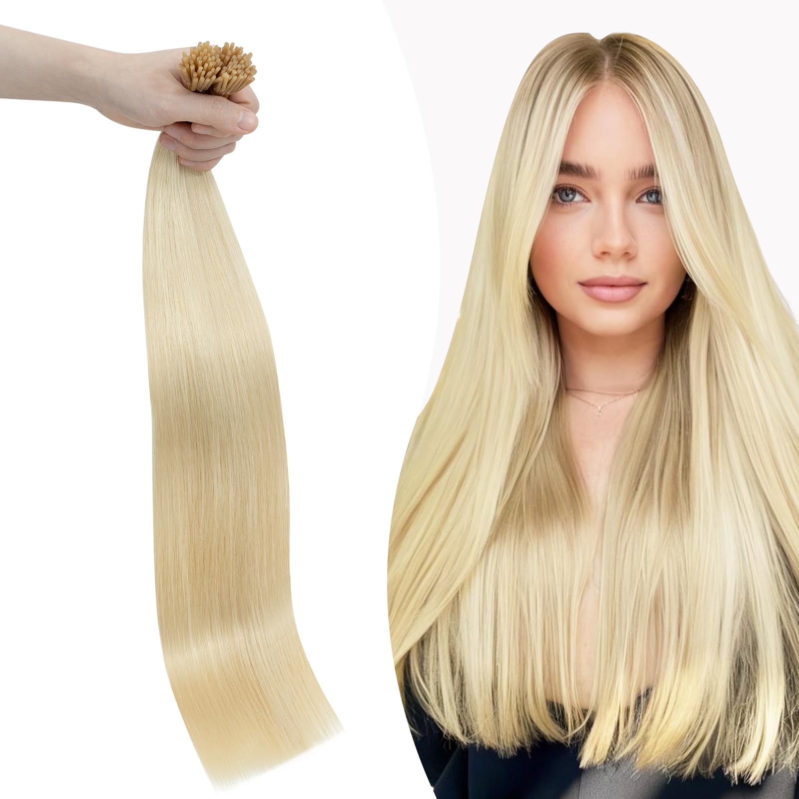 Silk-co I Tip Human Hair Extensions 1g/strand 50 Strands Pre Bonded Stick Tip Keratin Real Remy Hair Extension Straight(18inch, 60 Platinum Blonde?