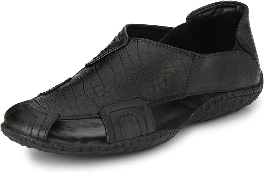 Buy EL PASO Men's Black Faux Leather Casual Sandals at Amazon.in