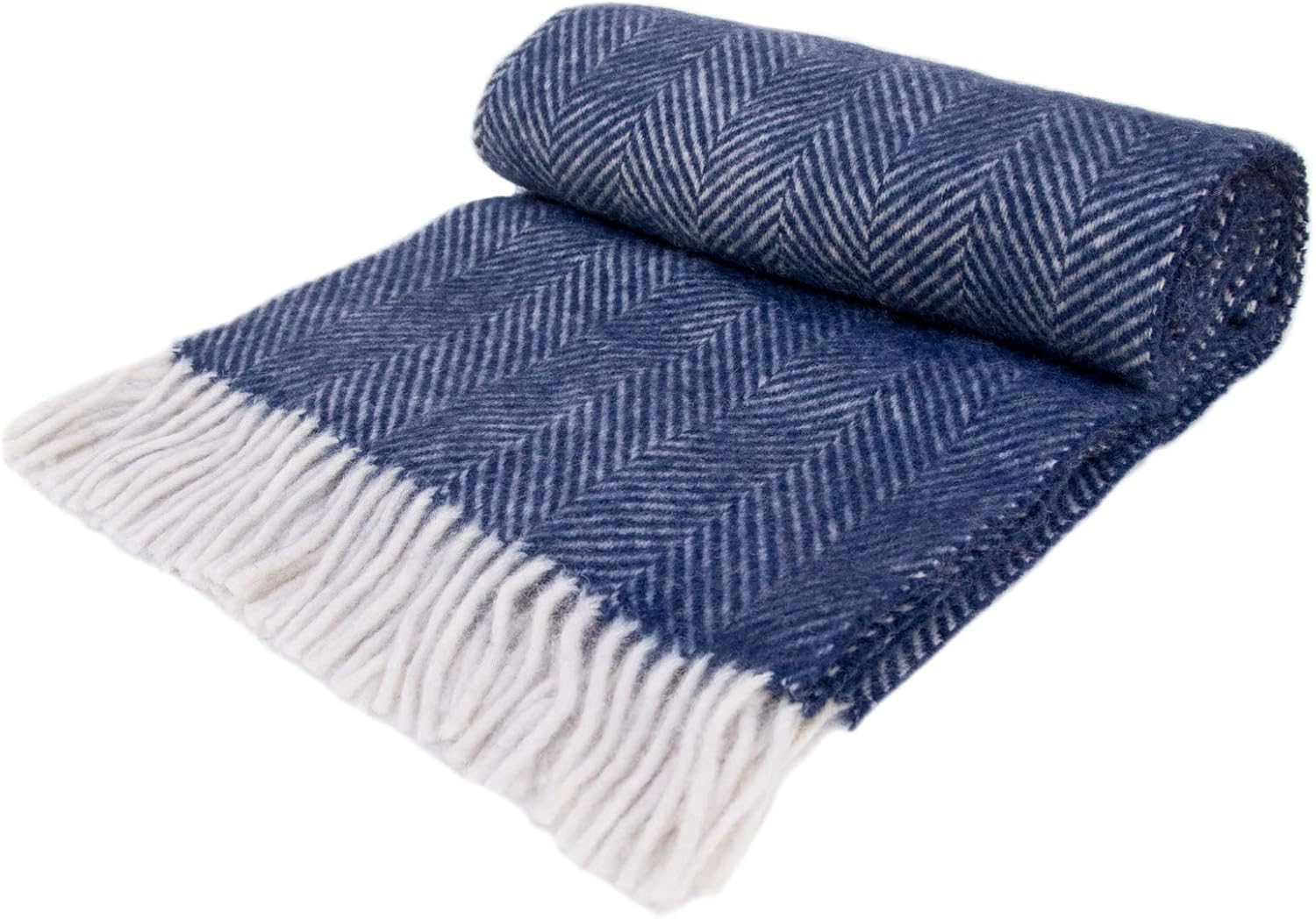 Herringbone Pure New Wool Knee Rug/Small Blanket Navy British
