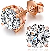 Stud Earrings Sterling Silver Fake Earrings for Men Women Cubic Zirconia Studs 4mm S925