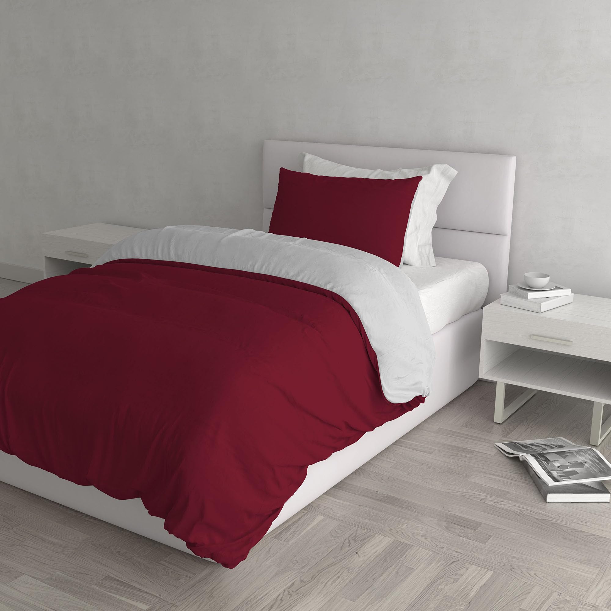 Italian Bed Linen Natural Colour Duvet Cover Set, Burgundy/Light gray, Small double