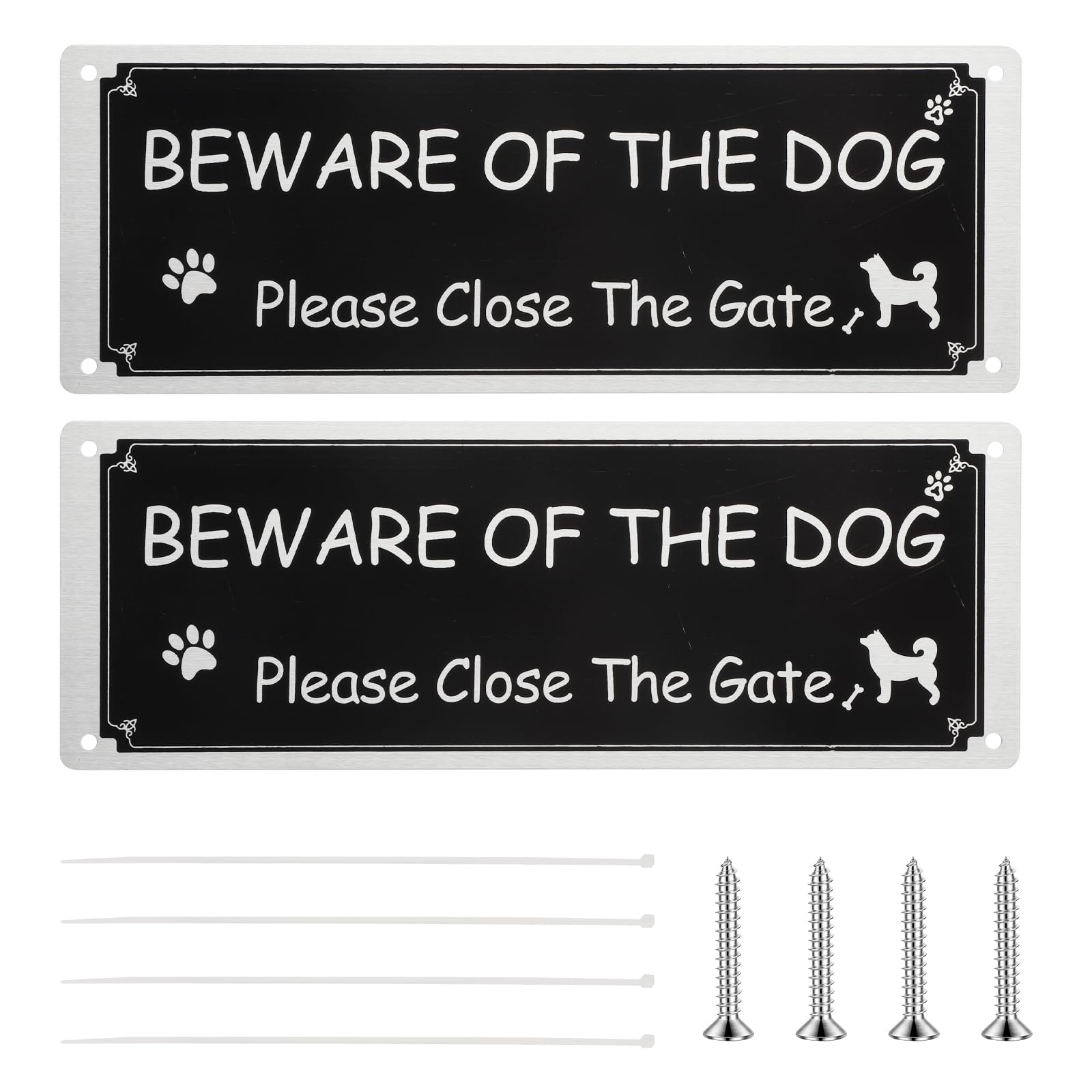 2 Pack Beware of Dogs Sign, Aluminium Metal Dog Warning Sign 9.8'' x 3.5'' Beware Of The Dog Aluminum Signs with Zip Ties & Screws Reflective Dog Warning Signs Outdoor Waterproof, UV Resistant