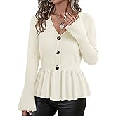 Vivilli Fall Open Front Cardigan Sweaters for Women Trendy Long Sleeve Peplum Tops Knit Button Sweater Casual Outerwear