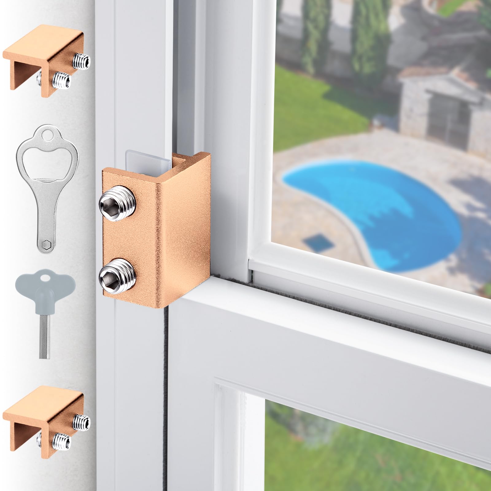 Photo 1 of Sliding Window Locks - Adjustable Aluminum Security Locks for Horizontal & Vertical Windows (2 Sets Gold)