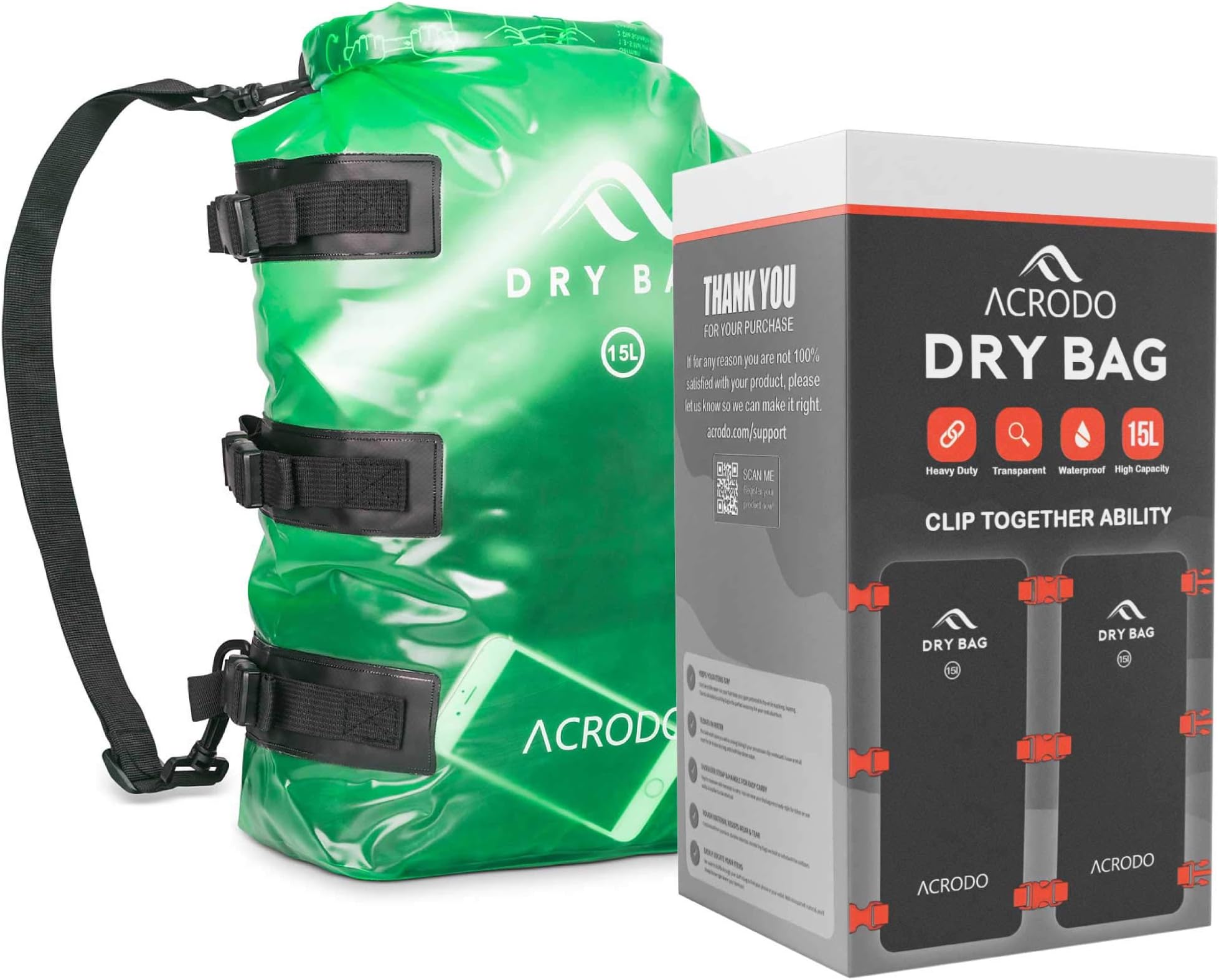 Acrodo Floating Waterproof Dry Bag Backpack - 15 Liter Outdoor Rucksack for Tactical, Survival, Camping & Hiking, Strong & Durable Bug Out Bags & Bagpack for Prepping & Waterproofing Supplies