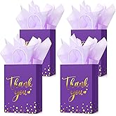 Tinlade 30 Pcs Thank You Gift Bags with Tissue Paper Gold Thank You Wedding Bags with Handle for Graduation Business Shopping Wedding Shower Party Favors(Dark Purple)