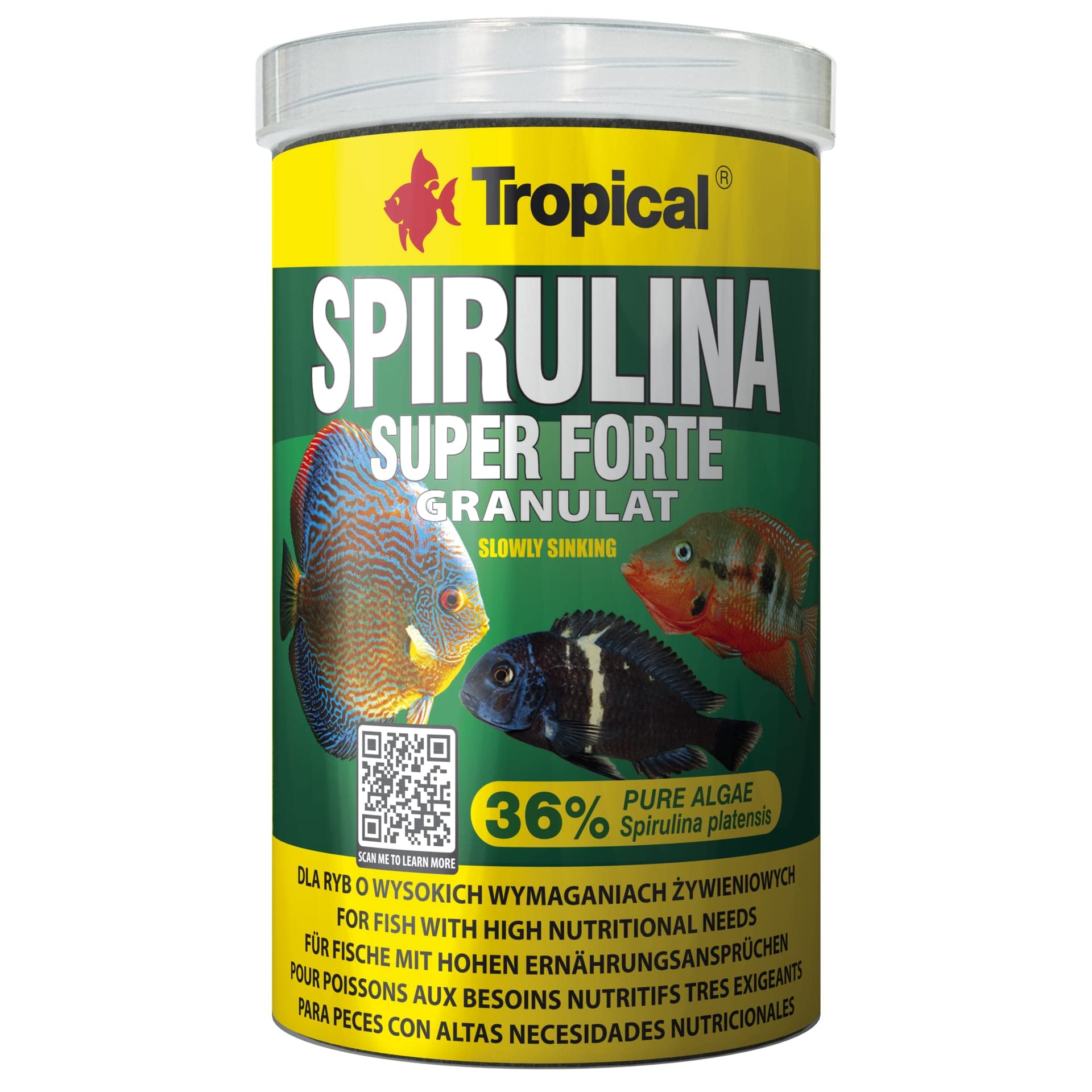 Tropical SUPER SPIRULINA FORTE GRANULAT 1000ml / 600g - spirulina-rich granules for algae-eating fish (color, growth & immunity boost)