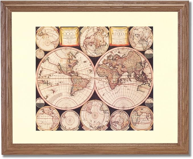 Old World Map Vintage Style Home Decor Wall Picture Oak Framed Art Print Framed