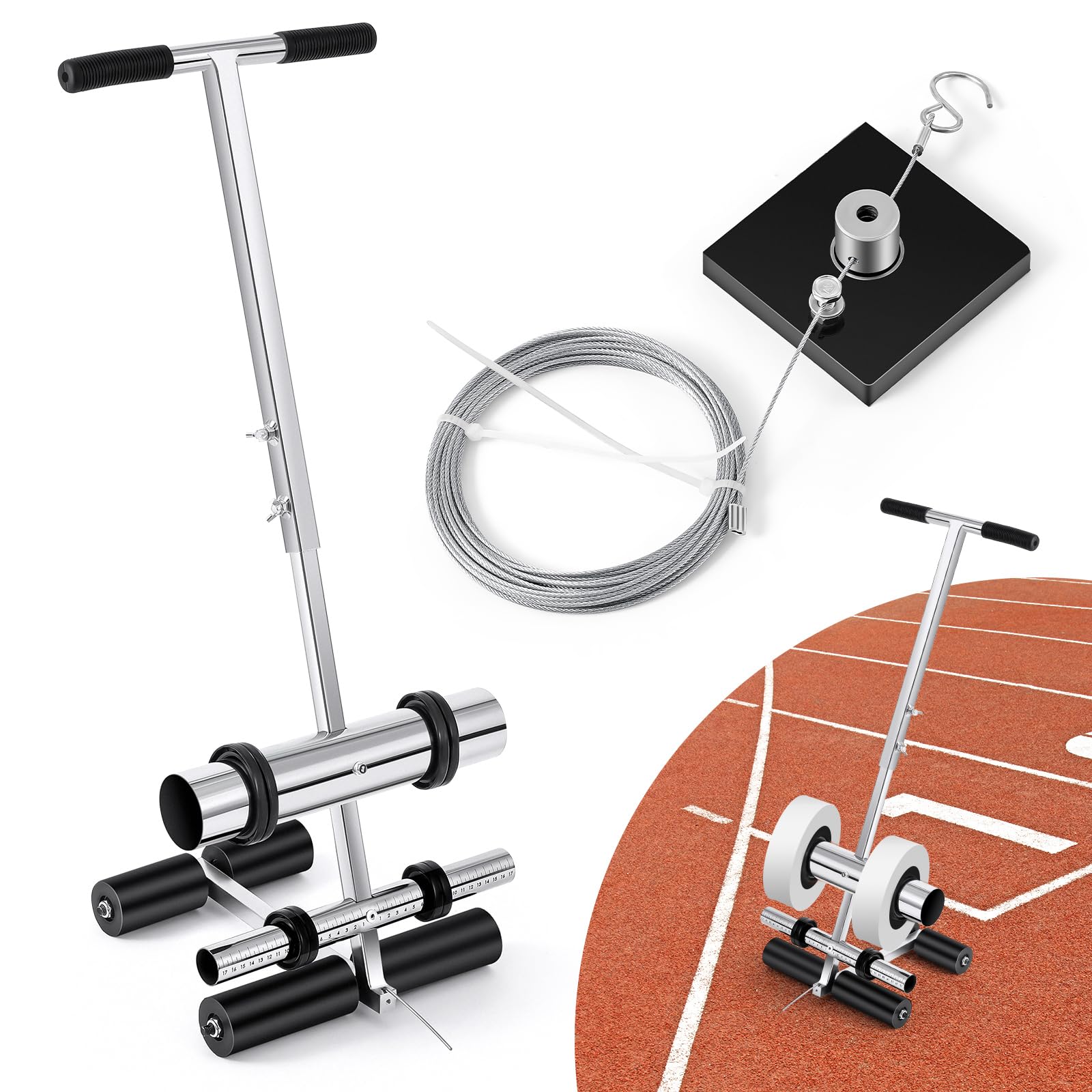 Photo 1 of Tellegloww Parking Lot Striping Machine Floor Tape Applicator with Drawing Circle Kit Hand Push Line Striping Machine with Rubber Roller Tape Marking Machines for Basketball Courts, Road Warning