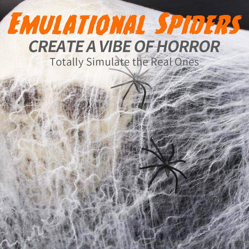 Kidtion 1000 sqft Halloween Spider Web with 90 Extra Fake Spiders– Designed for Halloween Decorations or as Party Favors, Super Stretchy Giant Cobwebs Decoration, Spider Webbing for Indoor/Outdoor 9.8oz: Toys & Games