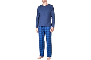 SLEEPHERO Men’s Pajama Set Pajamas For Men 2 Piece PJ Set with Cotton Knit Men Pajama Pants and Long Sleeve Henley T-Shirt