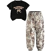 SOLY HUX Toddler Girl's Summer 2 Piece Outfits Graphic Short Sleeve T Shirt and Camo Pants Clothing Set Streetwear