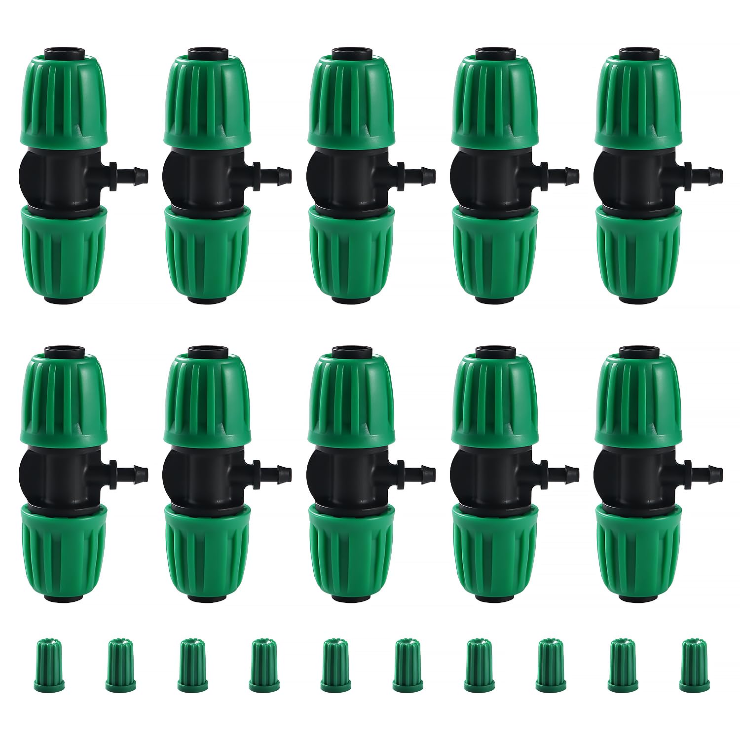 VooGenzek 10 PCS Barbed Tee Connector for Drip Irrigation, 3-Way Anti-Drop 13/16 mm to 4/7 mm Irrigation Tube Fitting, Barbed Tee Irrigation Tube for Lawn, Farm, Garden, Green