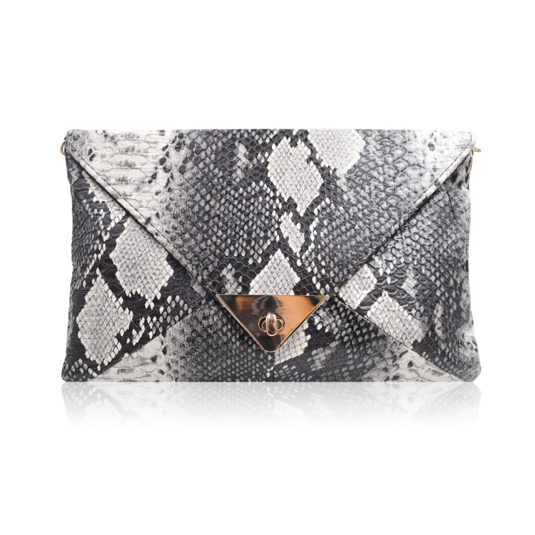 LA HAUTE Women Snakeskin Pattern Handbag Envelope Clutch Bag with Metal Chain Strap Retro Purse Fashion Shoulder Bag